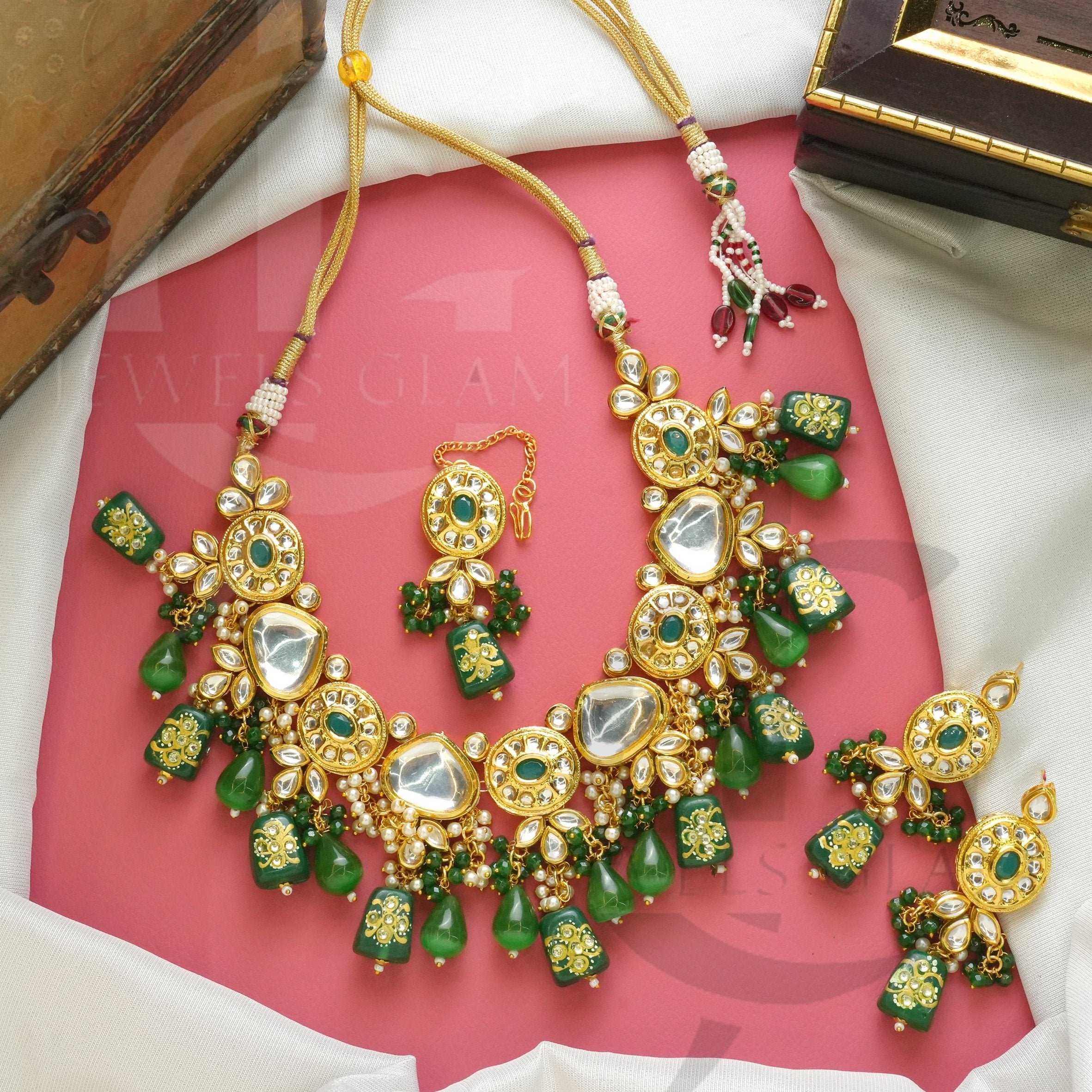 Deep Green Kundan Bridal Jewelry Set