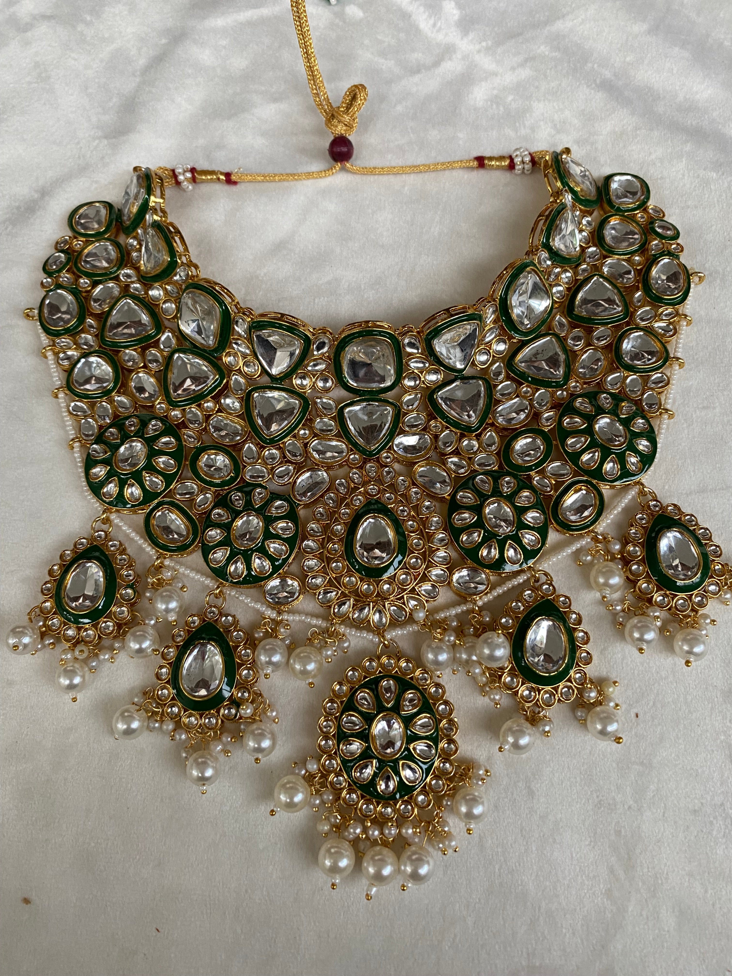 Deep Green Polki Kundan Bridal Jewelry set