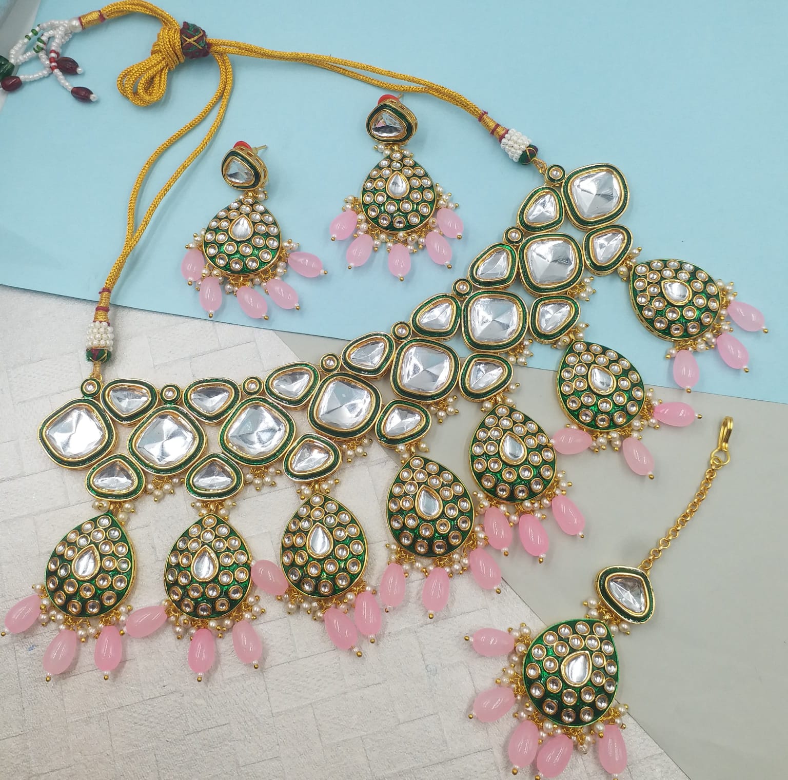 Soft Pink Polki Kundan Set