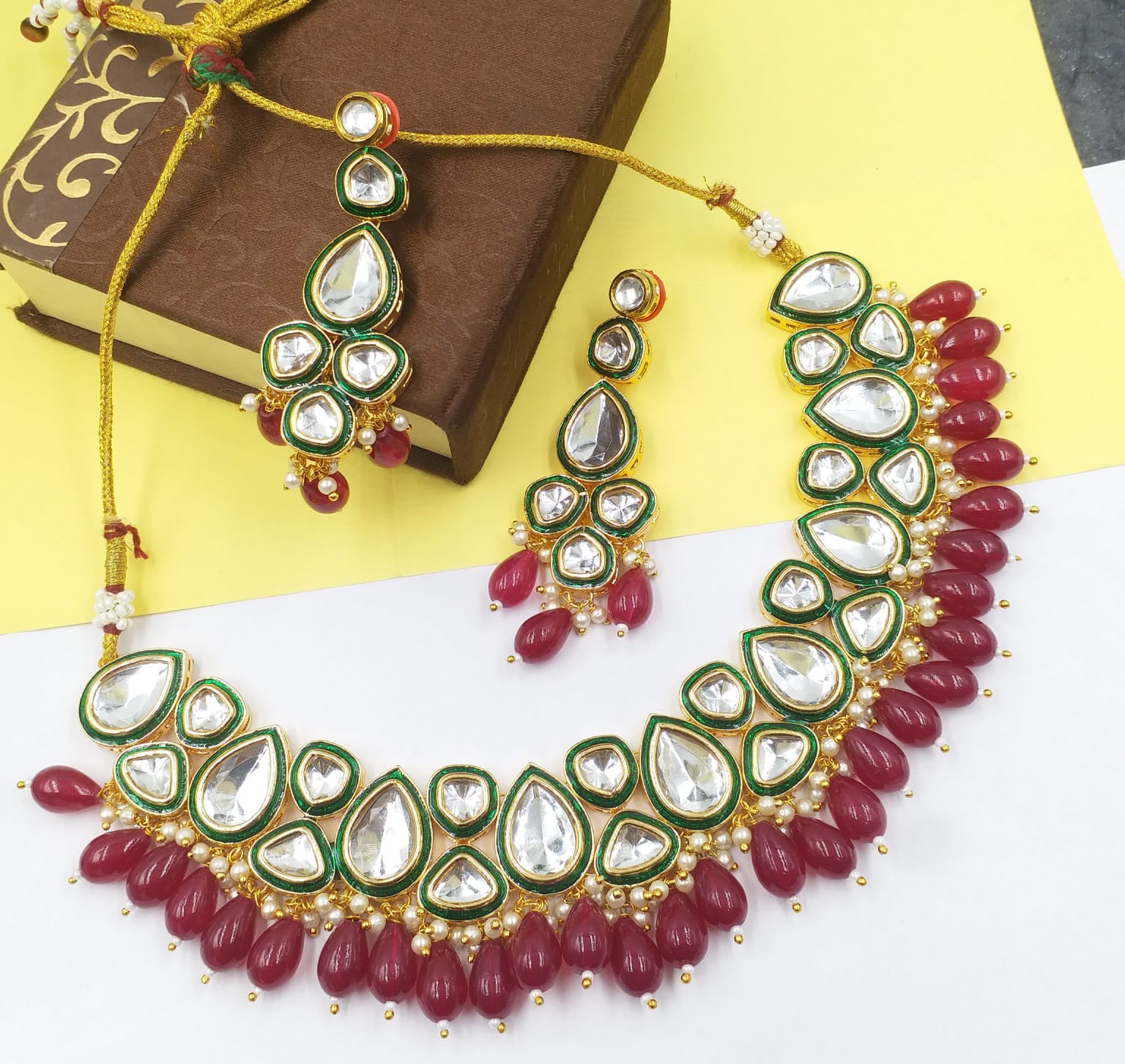 Red Polki Kundan Set