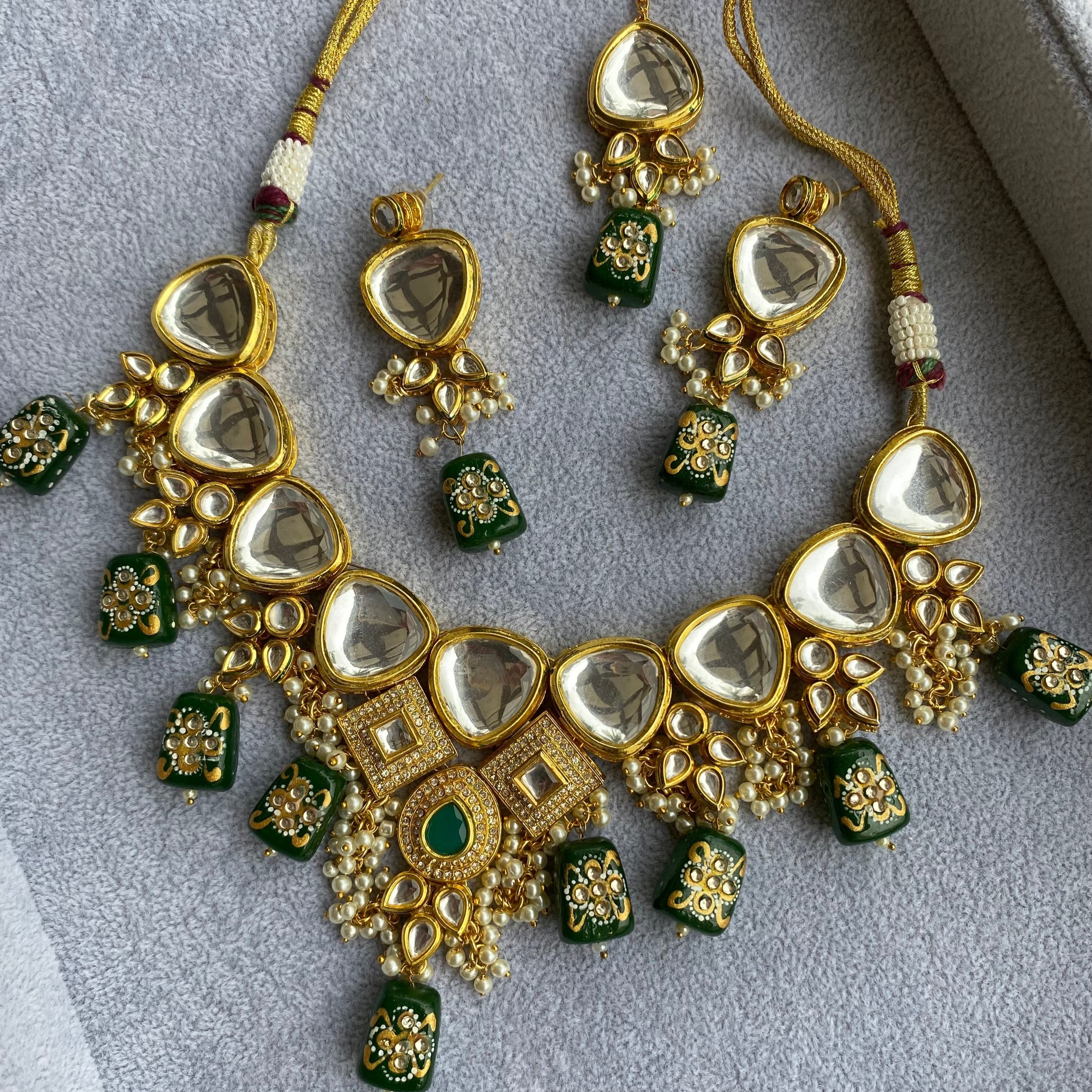 Deep Green Kundan Bridal Jewelry Set