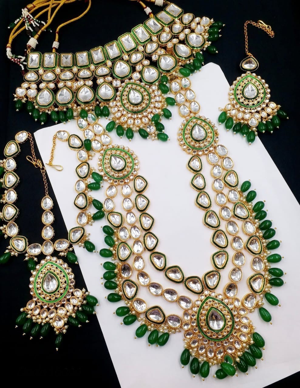 Emerald Green Polki Kundan Bridal Set