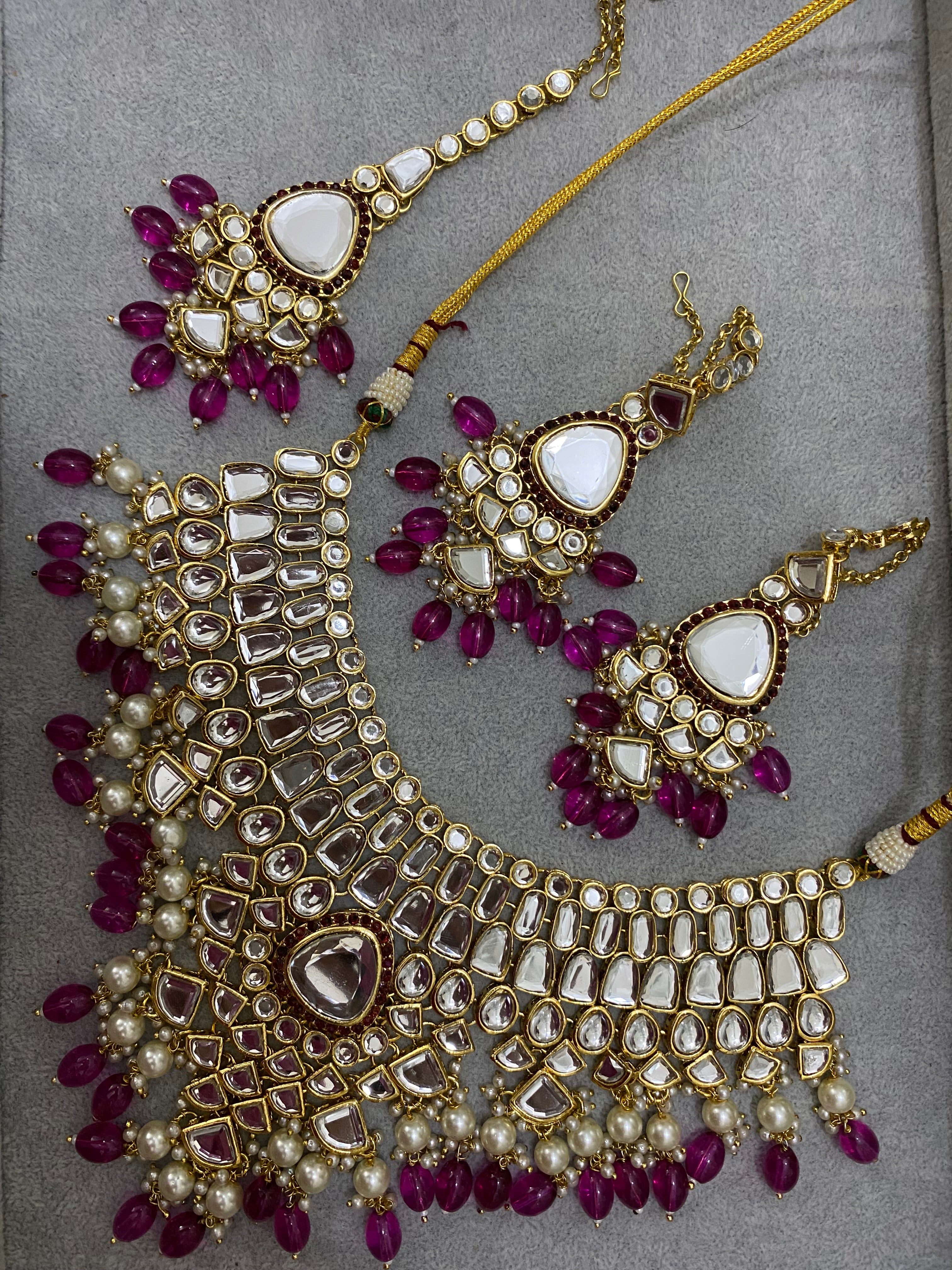 Magenta Kundan Bridal Jewelry Set