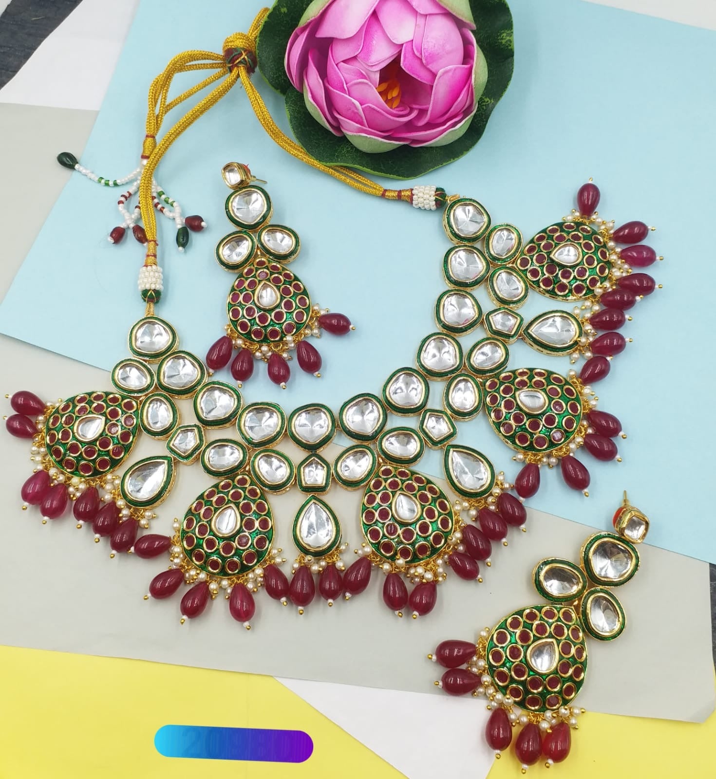 Red Polki Kundan Set