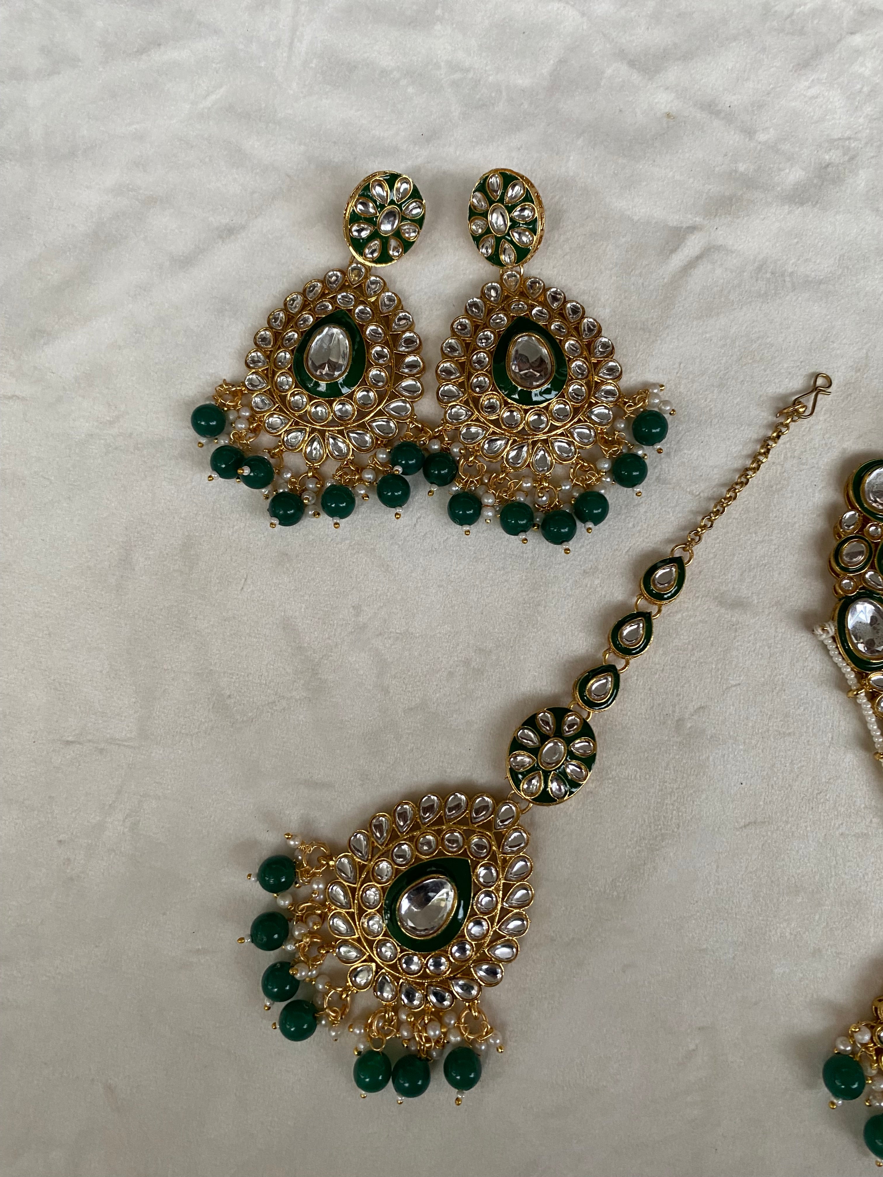 Deep Green Polki Kundan Bridal Jewelry set