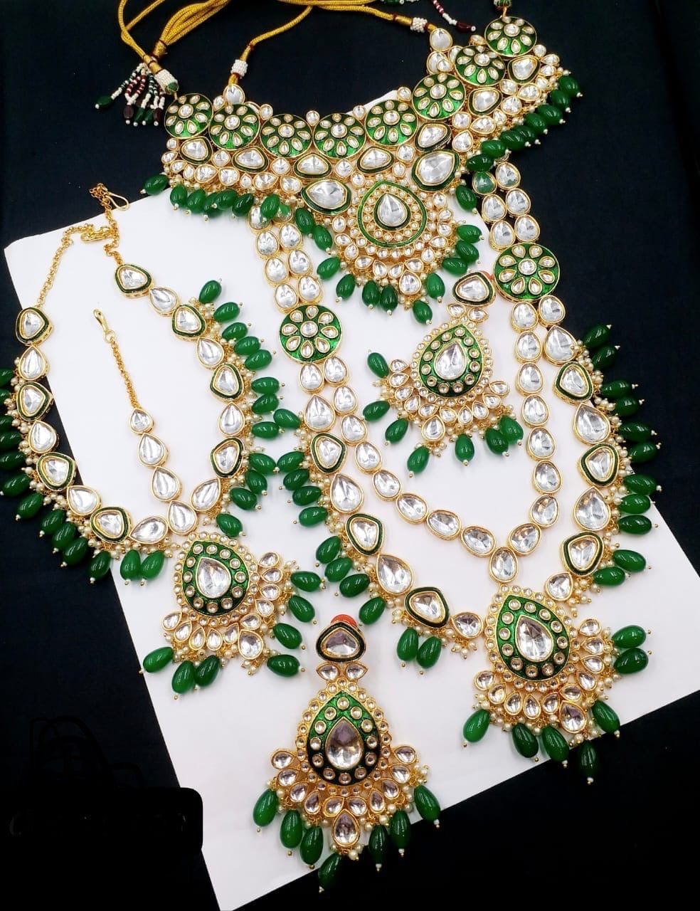 Emerald Green Polki Kundan Bridal Set