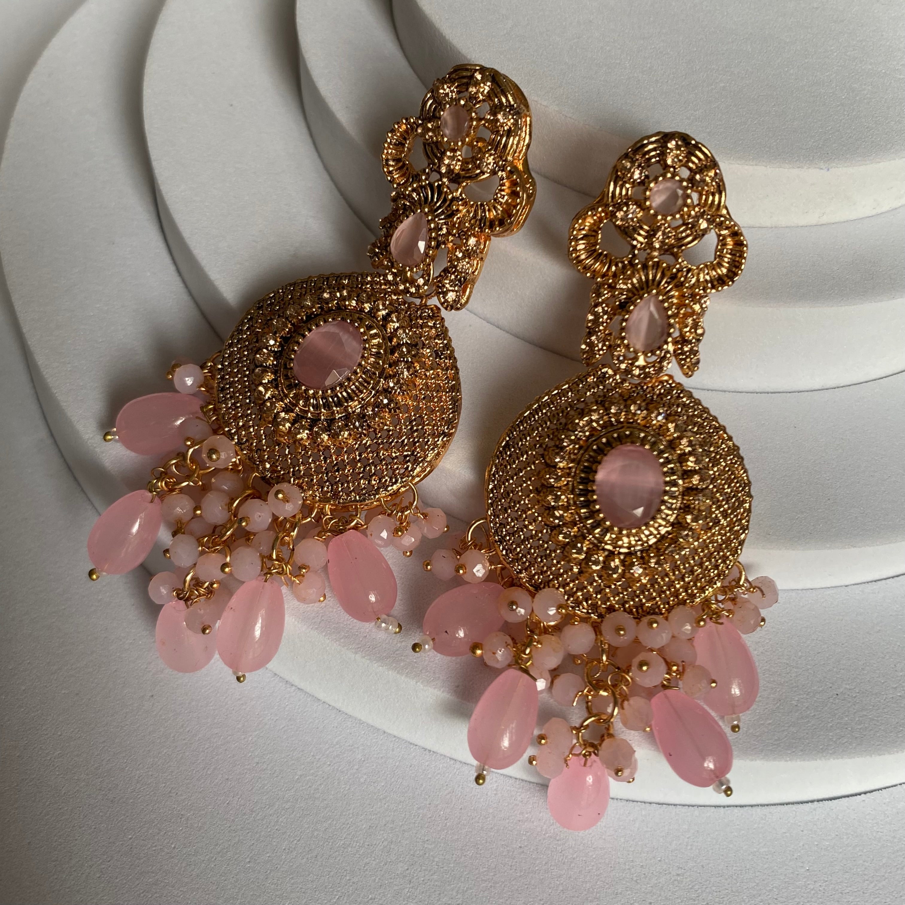 Antique Gold Danglers with Crystal Beads