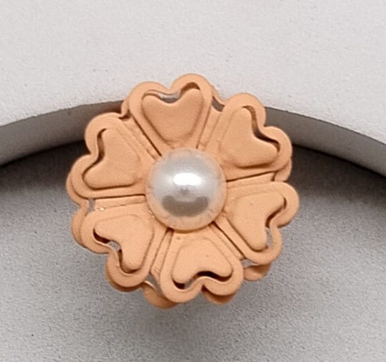 Matte Flower Adjustable Ring With Pearl