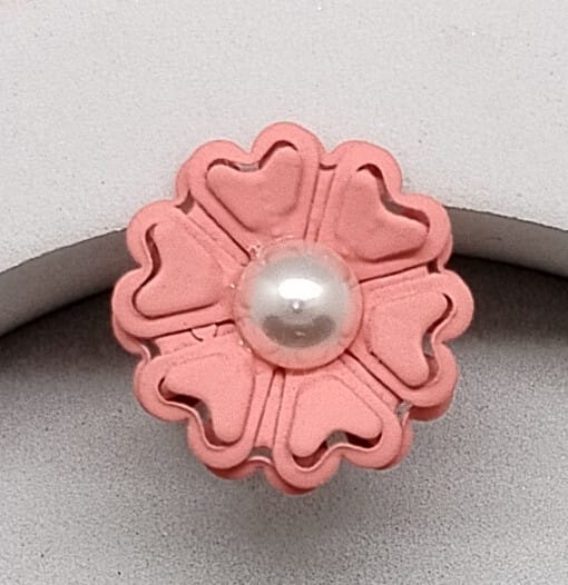 Matte Flower Adjustable Ring With Pearl