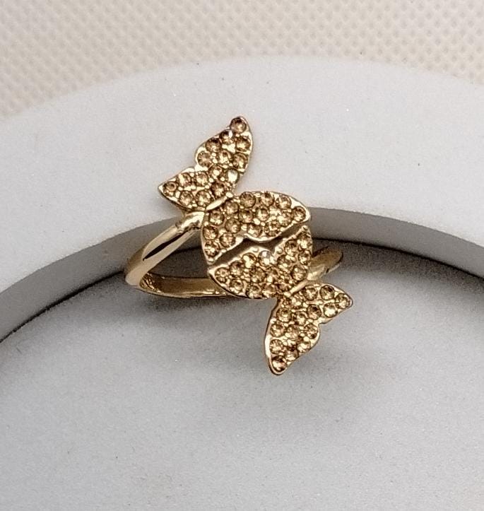 Sparkling Double Butterfly Ring in Gold and Silver