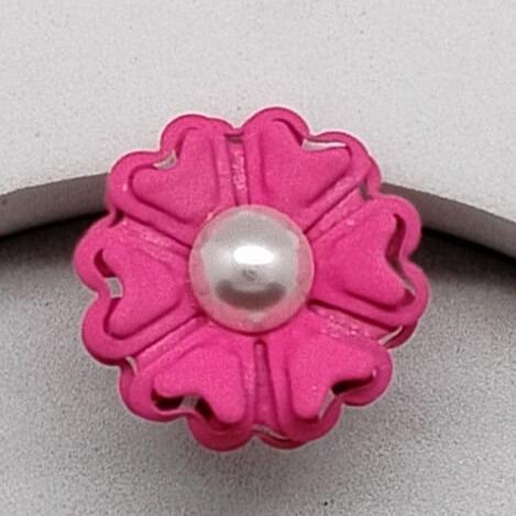 Matte Flower Adjustable Ring With Pearl